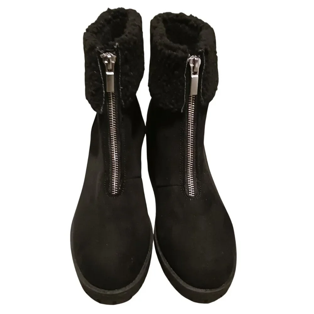 NEW Style &‎ Co Biancaa Faux Suede Lug Sole Booties Black Size 8.5 Front Zipper